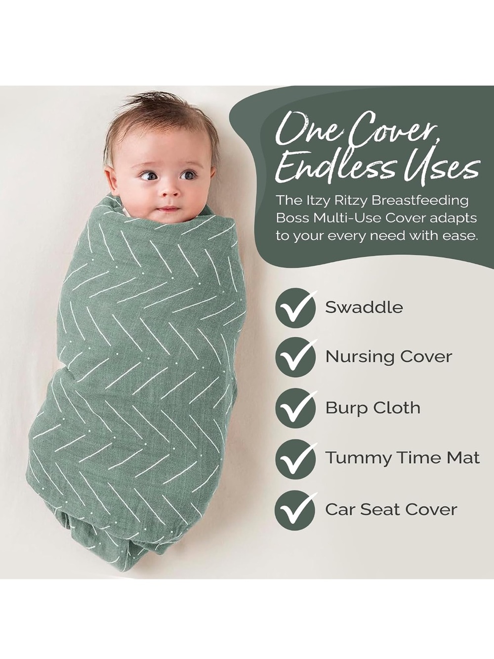 Itzy Ritzy Green Chevron Nursing Cover & Muslin Blanket